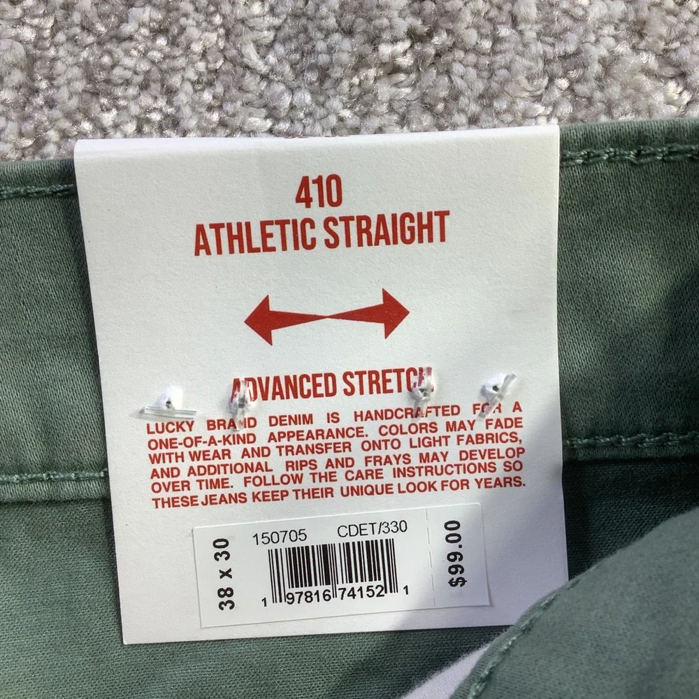 Lucky Brand 410 Athletic Straight Sage Green Advanced Stretch Pants 38 x 30 NWT